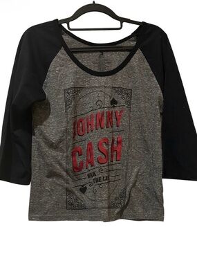 Johnny Cash Kids Raglan Tee - Gray with Black Sleeves